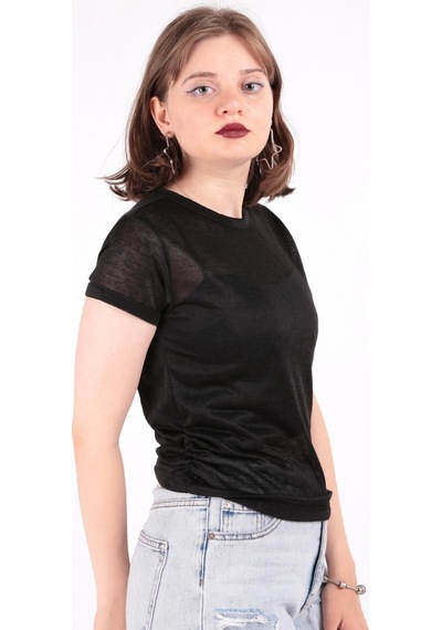 Busem S0016230 Kadın Flamlı İnce T-shirt Siyah
