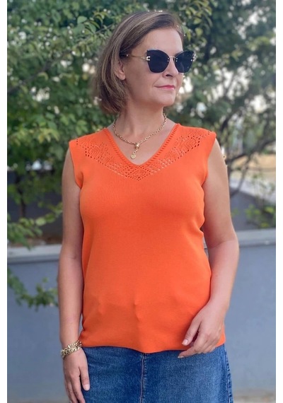 Mia Butik Kadın Lina Turuncu Merserize Kolsuz Bluz Turuncu