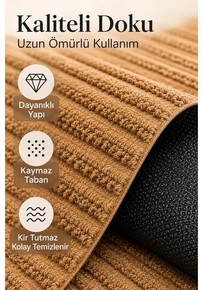 Kapı Önü Paspası Yıkanabilir Kaymaz Taban Balkon Önü Dış Kapı Antre Giriş Koridor Mutfak İç Dış Mekan Halı Paspas Bej