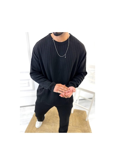 Uzun Kollu Tişört Fitilli Örme Triko Yumuşak Dokulu Tüylenmez Pamuklu Kazak Sweatshirt Siyah Uzun Kollu Tişört Fitilli Örme Triko Yumuşak Dokulu Tüylenmez Pamuklu Kazak Sweatshirt Siyah