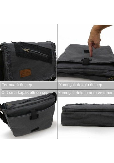 Old Cotton Cargo 7136 Gri 14 İnç Laptop Günlük Omuz Okul Çantası Grı