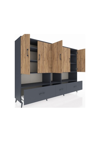 Hyperion Dolap 12 Raflı 3 Çekmeceli 5 Kapaklı 220x44x163 Antrasit Antrasit-çam/antrasit Hyperion Dolap 12 Raflı 3 Çekmeceli 5 Kapaklı 220x44x163 Antrasit Antrasit-çam/antrasit