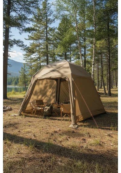 4 Mevsim Modüler Kamp Çadırı - Gölgelik Tente Su Geçirmez Büyük Aile Çadırı 290x290x220cm Brown