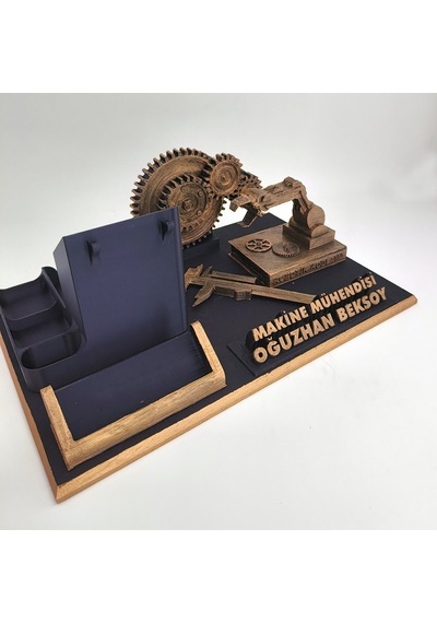 Kişiye Özel Makine Mühendisi Masa İsimliği Ve Kartvizitlik Gold - Siyah