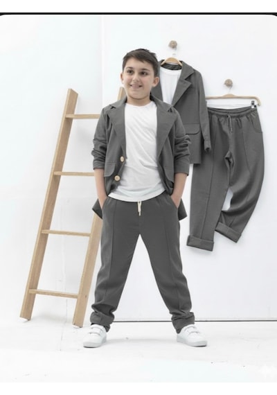 Zelhanbrand Erkek Çocuk Keten Takım Elbise 3 Parça Açık Gri