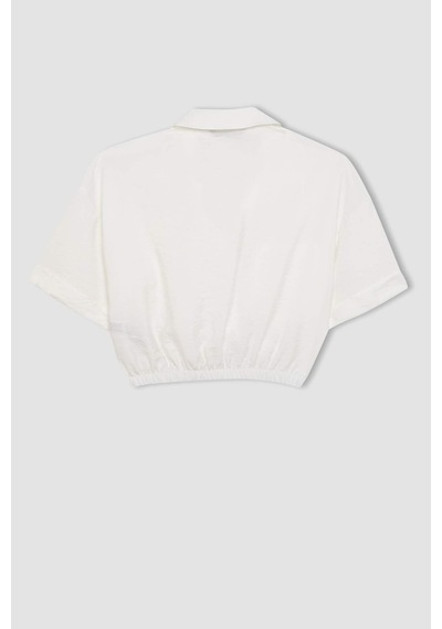 DeFacto Cropped Fit Gömlek Yaka Twill Kısa Kollu Bluz C7799AX24SMER105