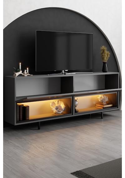 Ekol Siyah Demir Ayaklı Rgb Led Işık Sistemli Antrasit Tv Ünitesi Tv Sehpası M2 Antrasit - Siyah Ekol Siyah Demir Ayaklı Rgb Led Işık Sistemli Antrasit Tv Ünitesi Tv Sehpası M2 Antrasit - Siyah