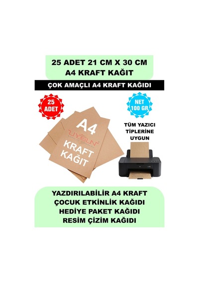 25 Adet A4 Kraft Kağıt 21x30 100 Gr. Yazıcı Uyumlu, Vintage Resim Kağıdı, Çocuk Etkinlik Kağıdı