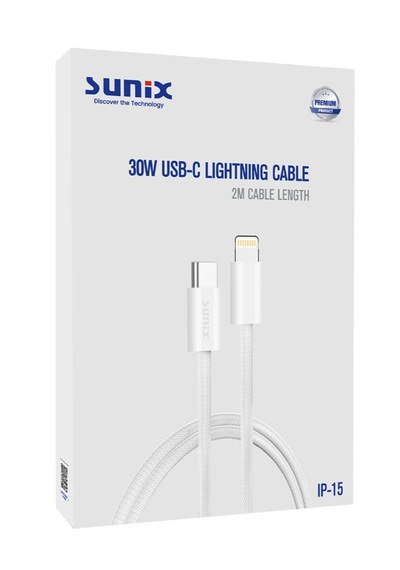 Sunix 1-metre 30w Type-c To Apple Uyumlu iPhone Lightning Ce/fc/rohs Lisanslı Şarj Ve Data Kablosu Örgülü Sağlam