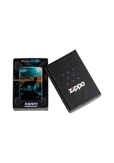 Zippo 49459 Wolf In Moon Design Çakmak Çok Renkli