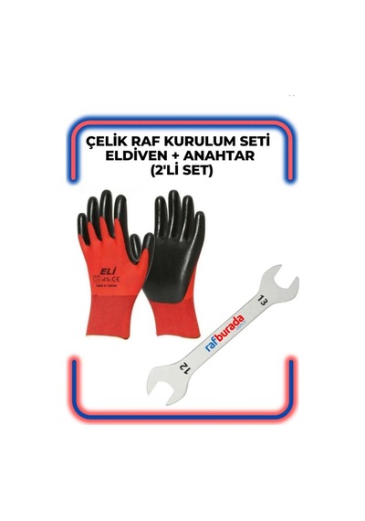 Çelik Raf Montaj Seti Eldiven + Anahtar 2'li Set Ekonomik Boy M8 x 15 MM