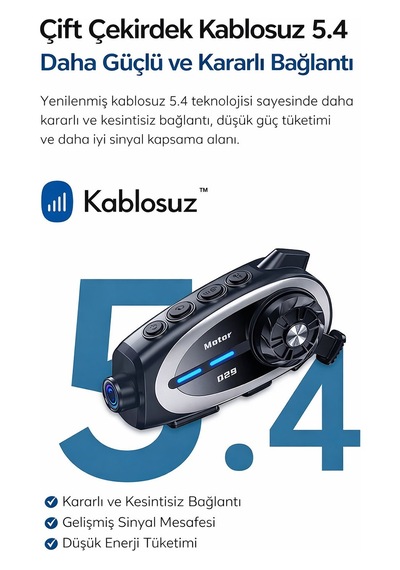 Motorsiklet Kask Için Interkom & Kamera 1080p Kayıt, 500 M Interkom, Ipx6 Su Geçirmez, Uzun Pil Ömrü