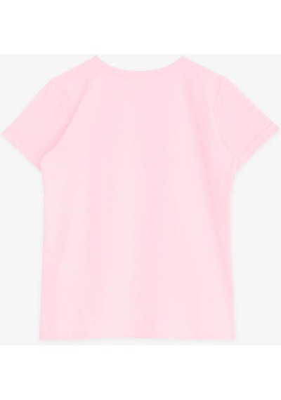 Breeze Kız Çocuk Tişört Simli Yazı Çiçek Baskılı 10-16 Yaş, Neon Pembe-Neon Pembe