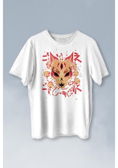 Kitsune Mask Japanese Japon Kültür Baskılı Tişört Unisex T-shirt 001