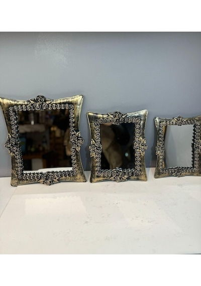 Peramari Dekoratif Polyester Üçlü Kare Ayna Takımı Gold-siyah Eskitme Gold Siyah Diğer