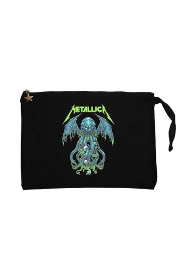 Metallica Octopus Bat Siyah Clutch Astarlı Cüzdan / El Çantası