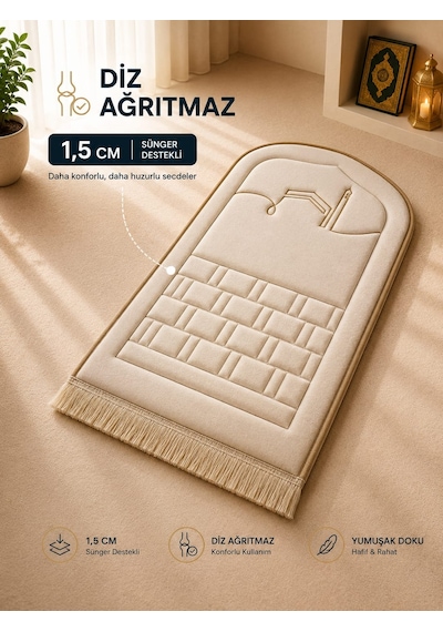 Diz Dostu Seccade Ortopedik Süngerli 1.5 cm Kalın Kadife Namazlık +  Çanta