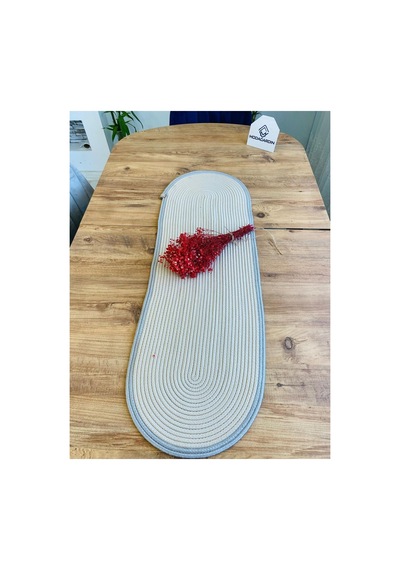 Jüt, Hasır, Dekoratif Masa Örtüsü, Runner 35x100 Cm, Amerikan Servis, Sehpa Örtüsü, Bohem Tarzı Krem Gri Krem Gri