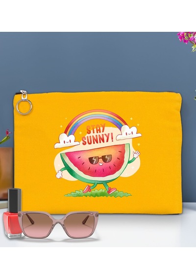 Bk Gift Yaz Temalı-7 Astarlı Sarı Portföy Çanta 30x21cm, Baskılı El Çantası, Organizer Çanta