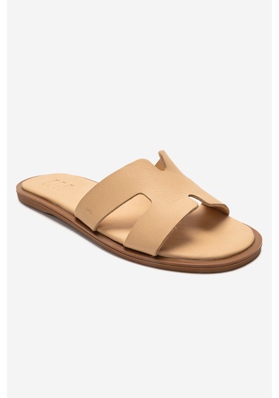 Luvishoes Bıora Koyu Bej Hakiki Deri Kadın Terlik