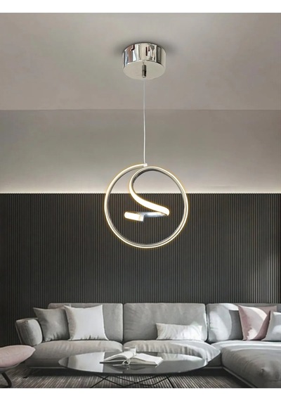 Helezon Modern Tekli Sarkıt Led Avize Antre - - Kumandalı / Krom Krom