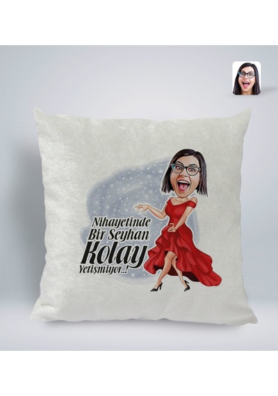 Bk Gift Kişiye Özel İsimli Kadın Nihayetinde Karikatürlü Kare Araç Koltuk Yastığı-1 Çok Renkli