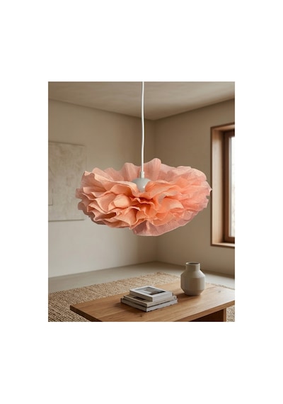 Şeftali Renk 30 Cm Midi Boy Çiçek Avize El Yapımı Dekoratif Modern Minimalist Tasarım Beyaz