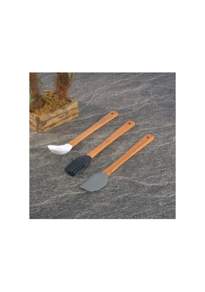 3'lü Silikon Spatula Seti Bambu Çok Renkli