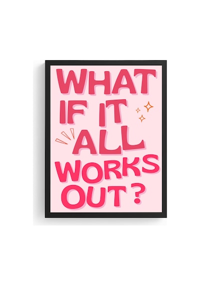 Doğal Ahşap Çerçeveli Retro Pop Art Tablo - What If It All Works Out Huhu2736