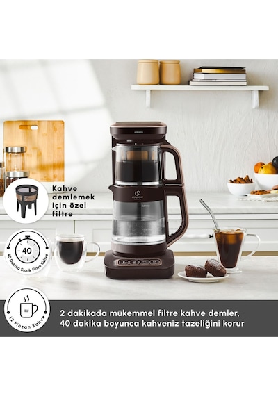 Karaca Çaysever Robotea Pro Connect 4 In 1 Konuşan Otomatik Cam Çay ve Filtre Kahve Demleme Makinesi