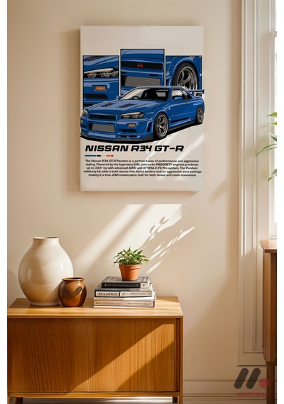 Nissan Skyline R34 Gt-r Mavi Jdm Poster, Çerçevesiz Yüksek Kalite Duvar Afişi - Oto Severlere Özel H