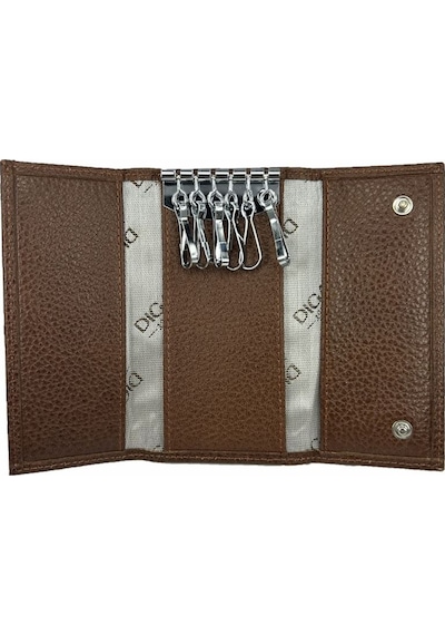 Hakiki Deri Organizer Dikey Anahtarlık Taba Bronz