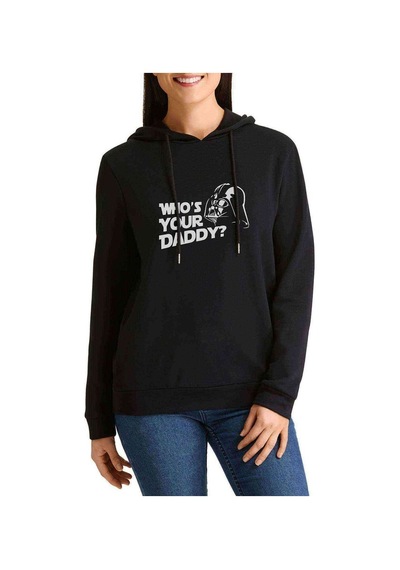 Who Is Your Daddy Baskılı Siyah Kadın Kapşonlu Sweashirt