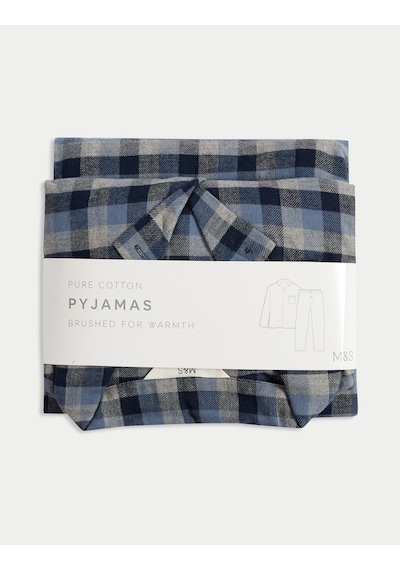 Marks & Spencer Ekose Pijama Takımı T07007631 Mavi Mix