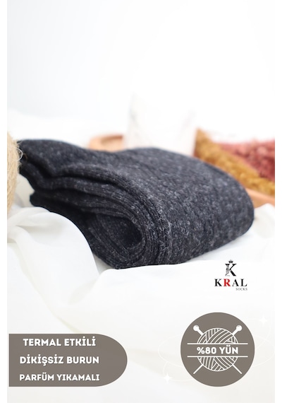 Kral Socks Dikişsiz Tasarım Lambswool Yünlü Kışlık Erkek Çorap Siyah