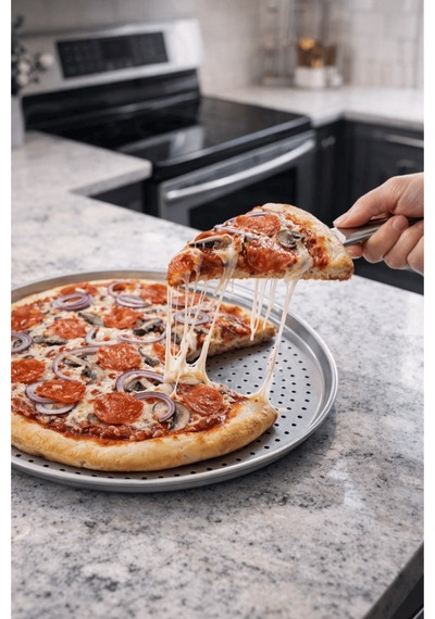 30 Cm Delikli Alüminyum Pizza Tepsisi - Pizza Tavası Gri