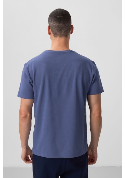 Tommylife Koyu Mavi Yüzeyi Dokulu Rahat Form Basic Erkek T-shirt - 88436 Koyu Mavi