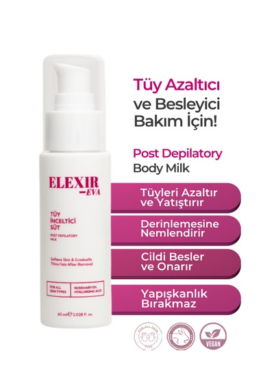 Tüy Vücut Sütü Epilasyon Ağda Jilet Sonrası Bakım Tüy Görünümünü Azaltmaya Yardımcı 60 Ml