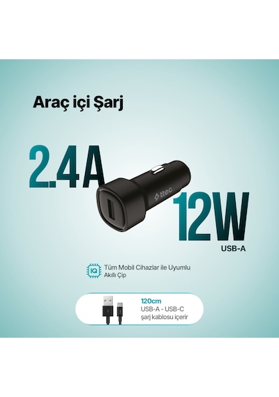 Smartcharger 2.4a Araç Şarj Aleti + Usb-c Kablo