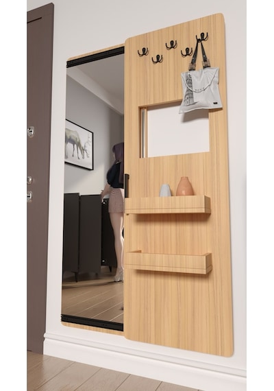 Gizli Boy Aynası, Dekoratif Vestiyer, Modern Askılık, Sürgülü Kapaklı Boy Aynası, Aynalı Vestiyer