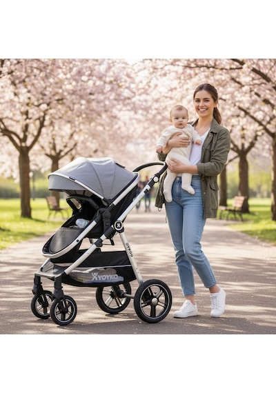 Yoyko Luxury İ-size Travel Sistem Bebek Arabası 3 İn 1 Gri Silver