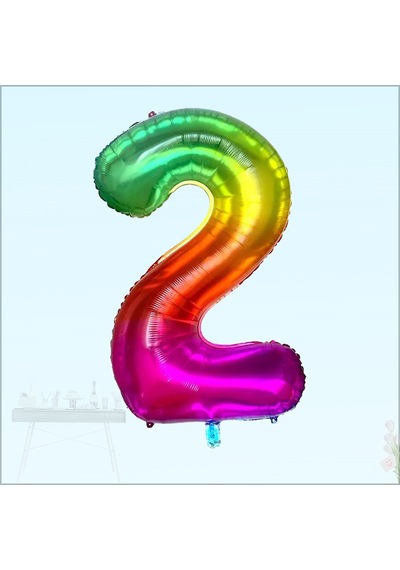 2 Yaş Rakam Folyo Balon. 100 CM - Gökkuşağı