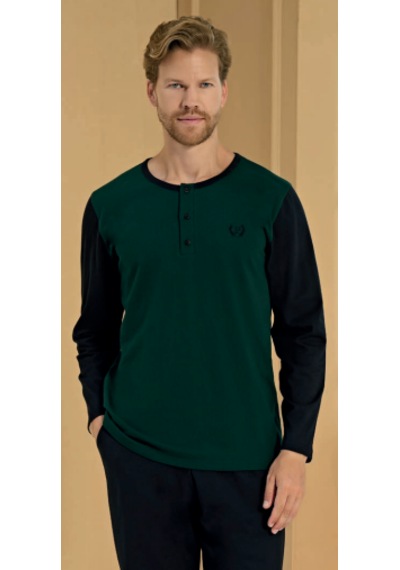 Pijadore %100 Pamuk 2283 Uzun Kol Erkek Pijama Takımı Yeşil