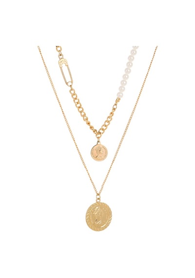 Chavin 2 Katmanlı Antik Para Gold Alloy Kadın Zincir Kolye En28 Altın