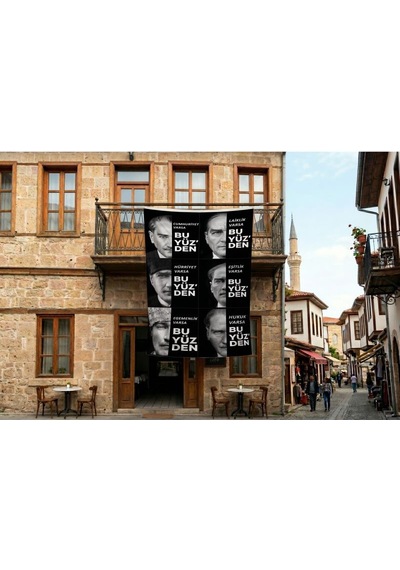 Mustafa Kemal Atatürk Altın İmza Ay Yıldız Bayrak Poster Bayrak Premium Raşel Kumaş 300x450cm Ata59 Diğer