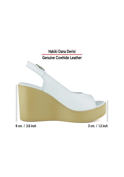 Erkan Saçmacı Mathilda Beyaz Hakiki Dana Derisi Dolgu Topuklu Slingback Sandalet