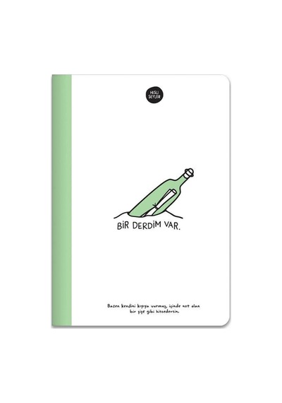A5 Renkli Sayfa Çizgili Defter - Bir Derdim Var Yeşil