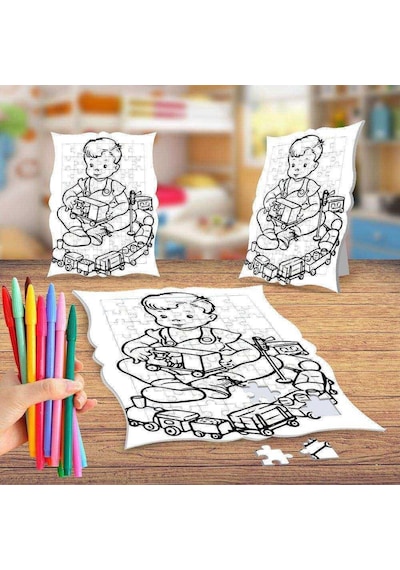 Trenle Oynayan Çocuk Boyama Puzzle Tablo Çocuk Eğitici Yapboz