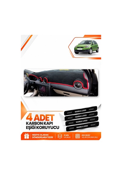 Ford Fiesta Tip 2 2003-2010 Uyumlu Ön Torpido Koruma Kılıfı Halısı Örtüsü - Siyah Kırmızı