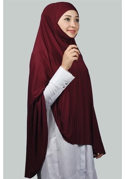 Altobeh Hazır Türban Peçeli Pratik Eşarp Tesettür Nikaplı Hijab - Namaz Örtüsü Sufle (5XL) - Bordo